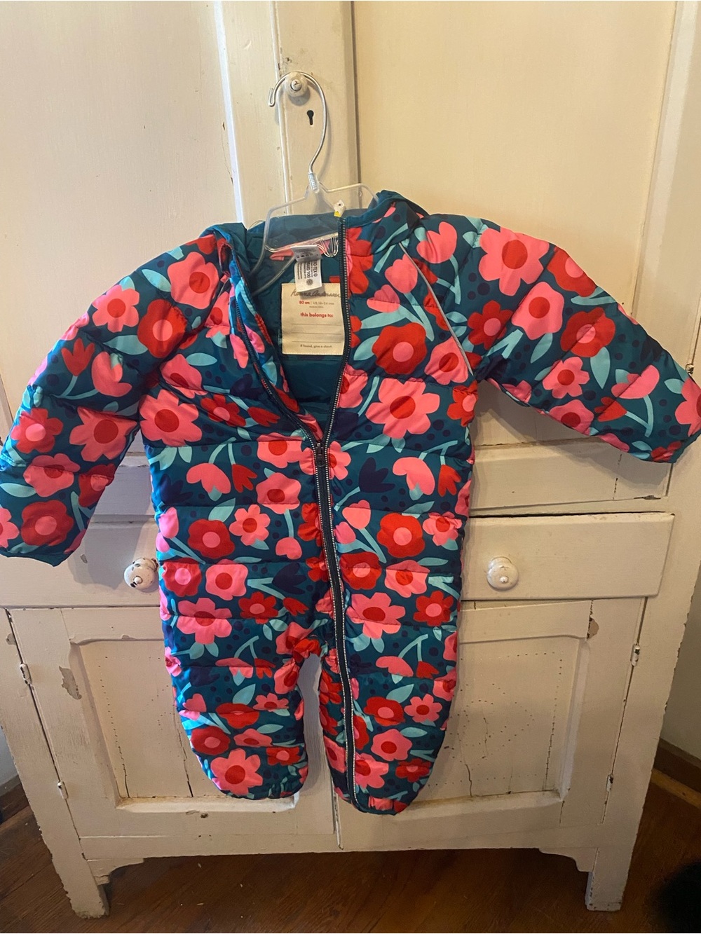 Hanna Andersson Floral Puffer One-Piece - Teal, Pink & Red